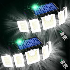 Solar Lights Outdoor Waterproof Motion Sensor - 416 LEDs 3000 Lumens Super Bright 3 Brightness 3 Modes 2400mAh 360 Illumination 32ft Solar Flood Security Light for Outside (With Remote Control, 2)