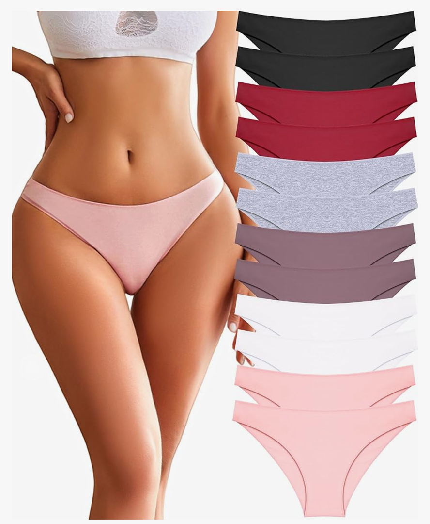 FINETOO 12 Pack Cotton Underwear for Women Cute Low Rise Bikini Panties High Cut Breathable Sexy Hipster Womens Cheeky L