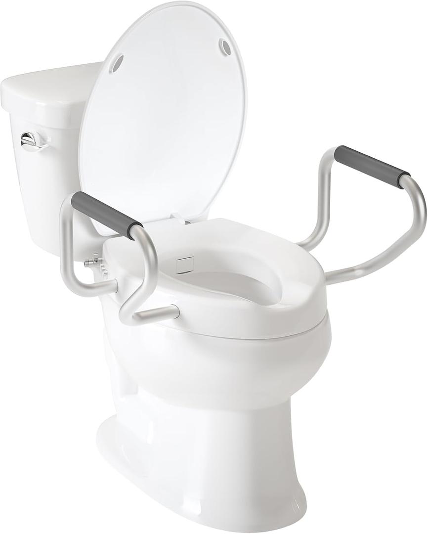 Clirass Raised Toilet Seat with Handles and Bidet Attachment,Elongated - Non-Electric Bidet with Dual Nozzles - Elevated Toilet Risers for Seniors & Limited Mobility - Easy Install & Clean