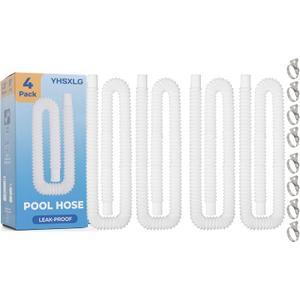 Pool Hoses for Above Ground Pools, 1.25 x 51 Inch Hose for Filter Pump, Compatible with Filter Pump 607, 637 (4 Hoses + 8 Metal Clamps)