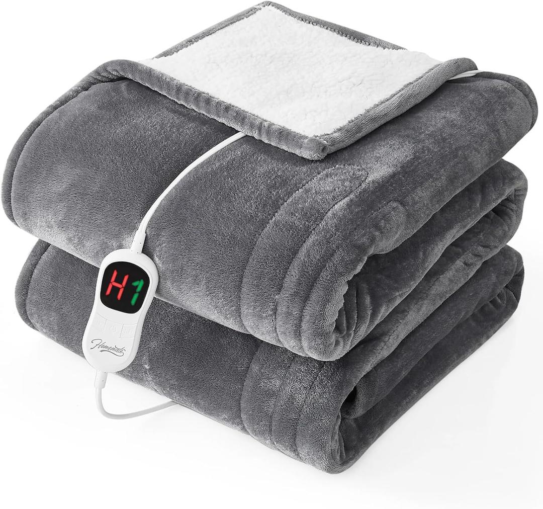 Homemate Electric Heated Blanket Twin - 62"x84" Heating Bed Blankets Throw with 10 Heating Levels 8 Hours Auto Off Fast Heating Over-Heated Protection Ultra Soft Warm Flannel, Grey