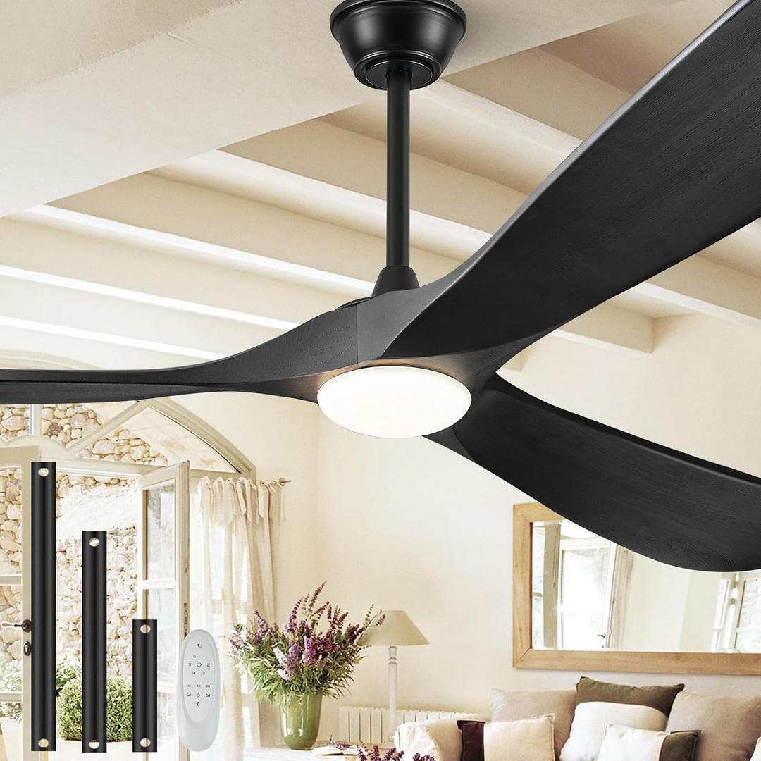 52" Outdoor Ceiling Fans with Lights and Remote Control, Wood Ceiling Fan with Lights High CFM Quiet 3 Blade Wood Walnut Fan, Propeller Ceiling Fan for Outdoor/Indoor/Patio,Matte Black