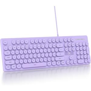 Quiet Keyboard Wired Membrane Keyboard Purple, Full Size 104 Keys Typewriter Key Board with Number Pad, White LED Backlit, Round Keycaps, Cute Computer Keyboards (Purple)