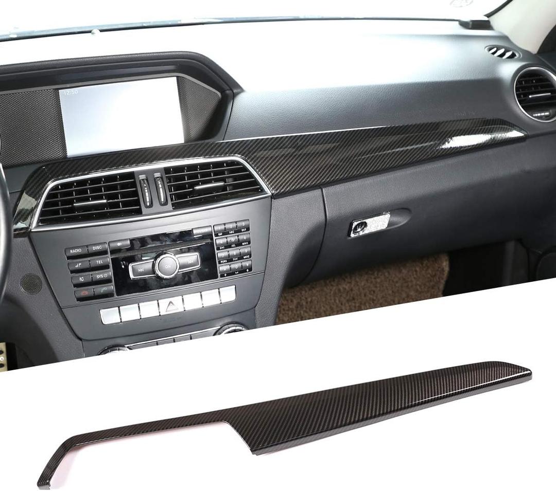 ABS Pine Wood Grain Carbon Fiber Car Center Console Dashboard Cover Panel for Mercedes Benz C Class W204 2010-2013 Left Hand Drive Accessories (Carbon Fiber)
