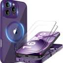 Cufelf Magnetic for iPhone 16 Pro Case(Compatible with Magsafe) Full Camera Protection,2+Full Coverage Screen Protector,Translucent Matte,Military Drop Protection Phone Case,6.3",Purple