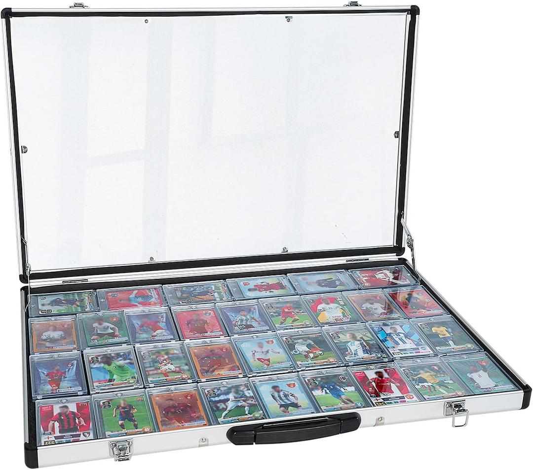 Portable Aluminum Card Trade Show Display Case - Trading and Graded Card Display Box, 17x26x1.9 in Lightweight Trade Show Case for Jewelry, Pins, Photos, Trading Cards, Collectibles - Silve