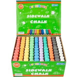 100PCS Washable Sidewalk Chalks Set in 10 Colors Non-Toxic Coloured Chalk Pavement for Kids Jumbo Chalk for Toddler Painting on Blackboard, Playground, Party