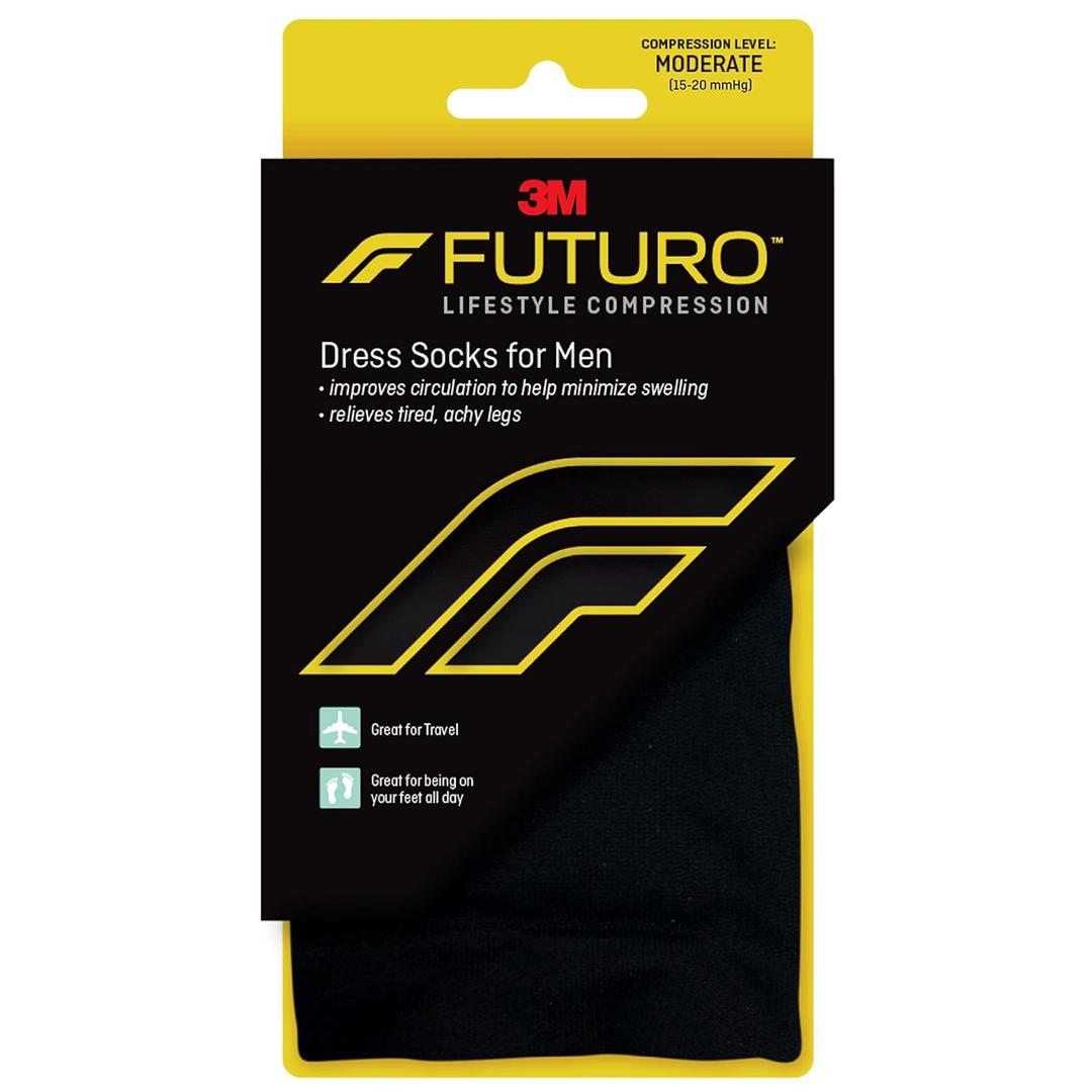 FUTURO Dress Socks for Men, Medium, Black, Moderate (15-20 mm/Hg)