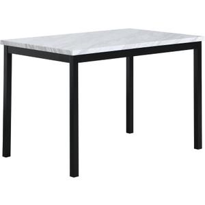 Roundhill Furniture Noyes Metal Dining Table with Laminated Faux Marble Top, Off-White