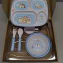 5-Piece Kids Melamine Dinnerware Set – Plate, Bowl, Cup, Fork & Spoon – BPA-Free, Durable & Lightweight Cartoon Set for Toddlers (Puppy Band)