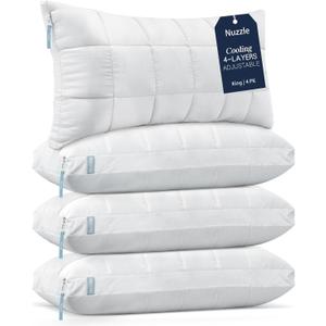 Nuzzle Neck Pillow Adjustable King Size Set of 4,Soft Luxury Hotel Feel | Bed Pillows King Size Set of 4 with Adjustable Height & Firm Feel for Side, Back and Stomach Sleepers–Gift for Women & Men