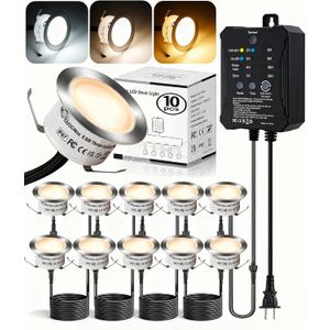 2 x UniHobby Low Voltage Deck Lights with Transformer Dimmable Timer Circuit Protection and Memory Function and Photocell Sensor Outdoor LED Deck Lighting Waterproof for Stair Step Yard Park 10 Packs