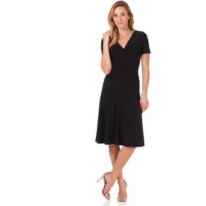 Rekucci Women's Slimming Short Sleeve Fit-N-Flare Crossover Tummy Control Dress (12, Black)