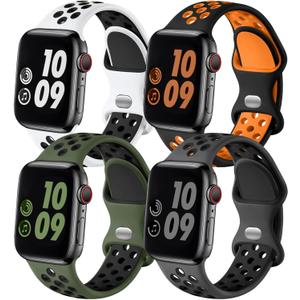 Adorve 4 Pack Sport Bands Compatible with Apple Watch Bands for Men Women 49mm 46mm 45mm 44mm 42mm 41mm 40mm 38mm,Breathable Soft Silicone Strap for iWatch Band Series 11 10 SE Ultra 9 8 7 6 5 4 3 2 1 (WhiteBlack/ArmyGreenBlack/BlackOrange/AnthraciteBlack)