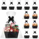 Colarr 12 Pack Baskets for Gifts Empty Bulk Kraft Empty Gift Basket Kit with Handle Wrap Bag Bow DIY Tray to Fill for Thanksgiving Wedding Bridal Shower Christmas Party, 9.8" x 6.5" x 4.3"(Black)