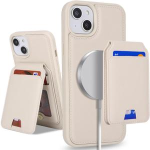for iPhone 13 case with Credit Card Holder mag Safe,for iPhone 13 Phone Leather Case Wallet for Women Compatible mag Safe Wallet Detachable 2-in-1 for Men-Beige
