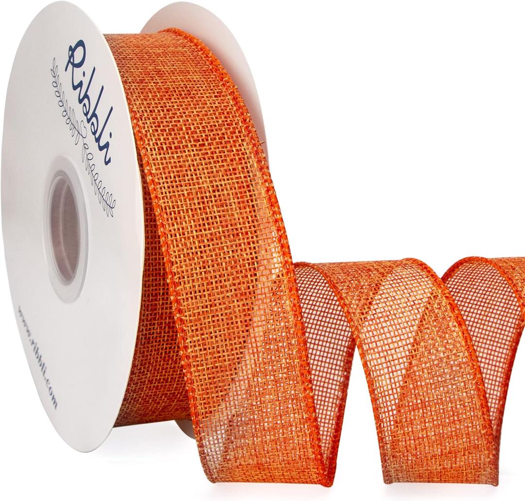 Ribbli Orange Burlap Wired Ribbon, 1-1/2 Inch x Continuous 20 Yard, Orange Wired Ribbon for Wreaths,Big Bows,Tree Decoration,Outdoor Decoration
