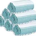 GLAMBURG Peshtemal Turkish Beach Towel Cotton Oversized 36x71 Set of 6 for Adults, Soft Durable Absorbent Extra Large Hammam Bath Sheet - Teal