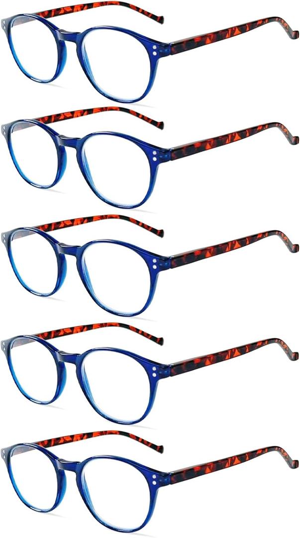 NORPERWIS 5 Pairs Reading Glasses - Standard Fit Spring Hinge Readers Glasses for Men and Women (5 Pack Blue/Tortoise-2, 1.75)