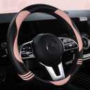 HighnessHwoo Car Steering Wheel Covers for Women Girl Padded Carbon Fiber PU Leather Cute Cartoon Auto Interior Accessories for Jeep, Truck, Universal, Anti Slip, Pink, Large Size, 15.2-16in