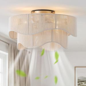 Flush Mount Ceiling Fan with Lights, 20" Low Profile Boho Ceiling Fan with Light Remote Control, Caged with 6 Speeds for Bedroom, Nursery, Living Room