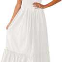 ZESICA Women's 2025 Summer Boho Spaghetti Strap Square Neck Solid Color Ruffle A Line Beach Long Maxi Dress (White, Size S)