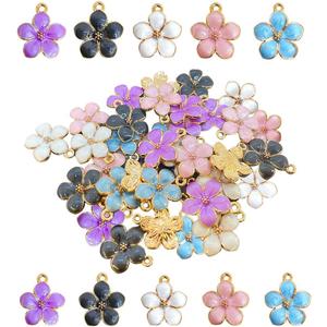30 pcs Gold Plated Enamel Cherry Blossoms Flower Charms Pendan Cute Small Flower Pendants for Jewelry Making Kit Bracelet Necklace Earrings Keychain DIY Crafts Crafting (Color)