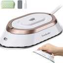 Newbealer Travel Iron with Global Voltage, 100-240V Mini Dry Iron for Clothes (No Steam), Max 300W, 60s Heat Up, 302 Non-Stick Ceramic Soleplate, 0.8lbs Ultra-Lightweight (Gold) (White)