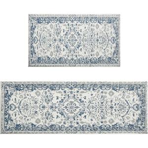 Blue Boho Kitchen Rug Sets 2 Piece Non Slip Farmhouse Kitchen Rugs and Mats Washable Kitchen Mats for Floor Thick Kitchen Floor Mat Carpet Runner for Hallway Laundry Holiday Decor
