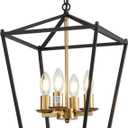 Modern Chandelier 4 Light Black and Gold Lantern Pendant Adjustable Geometric Metal Cage Pendant Lighting Fixtures for Kitchen Island, Above Sink, Dining Room, Bedroom, Foyer, Staircase