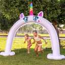 Sloosh Inflatable Ride a Unicorn Costume Sprinkler Arch - Water Toys Sprinkler for Kids Outdoor Play, Summer Water Party Supplies Backyard Outside Games Activities 82"65