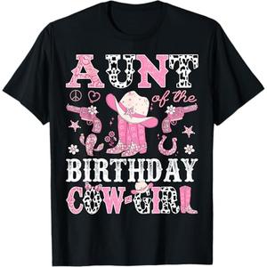 Aunt Of The Birthday CowGirl Pink Disco Rodeo Western T-Shirt, S