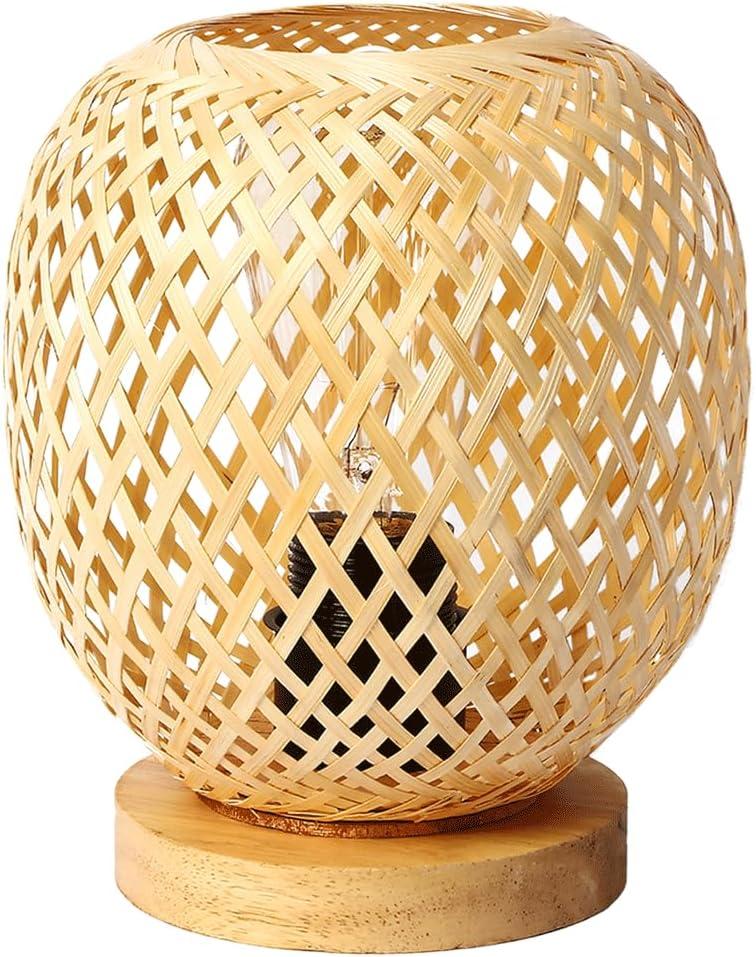 Bamboo Woven Rattan Table Lamp Farmhouse Style Bedside Atmosphere Lamp Bedroom Bedside Table Lamp Study Room Decoration Table Lamp Warm Atmosphere Decoration Bedside Lamp