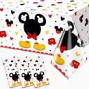 Tewess 3pcs Mouse Birthday Tablecloth Red Mouse Head Cartoon Plastic Table Cover Disposable Table Party Decoration for Boys