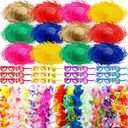 Summer Hawaiian Straw Hat Luau Party Decorations Tropical Leis Sunglasses Bulk for Beach Pool Costume Accessories