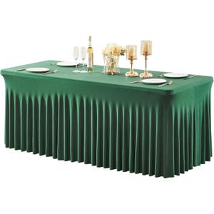 1 Pack Green Table Clothes for 6 Foot Rectangle Tables, Wrinkle Resistant Stretch Spandex Table Covers Fitted Tablecloth with Skirt for Easter Event Banquet Wedding Birthday Party