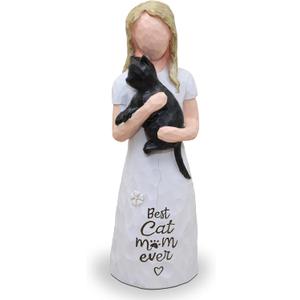 Cat Mom Gifts for Women, Cat Gifts for Women, Cats Lover Gift, Best Cats mom Ever, Sculpted Hand-Painted Figurine (Black)