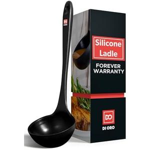 DI ORO Silicone Ladle – Soup Ladle for Cooking & Serving Heat-Resistant - Large Kitchen Soup Ladle Nonstick Cookware Safe - Soup Serving Spoon with Wide Bowl - Silicone Utensil Dishwasher Safe (Black)