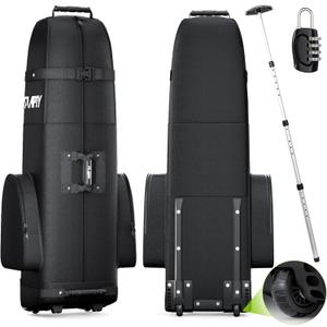 Padded Golf Club Travel Bag with Wheels, Golf Luggage Case Cover for Airline - with Luggage Lock, Waterproof Coating Layer, 1680D Wear-Resistant Oxford (Black)