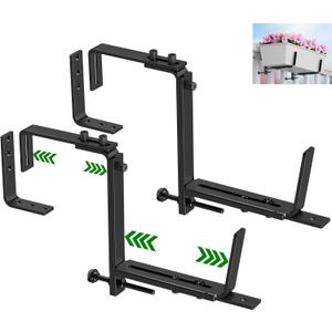 HFHOME 2PCS Adjustable Planter Box Brackets, Brackets for Window Boxes Planters Hanging Flower Box Holders, Heavy Duty Wall Mount Holder for Windowsills, Garden, Fences, and Balcony - Black