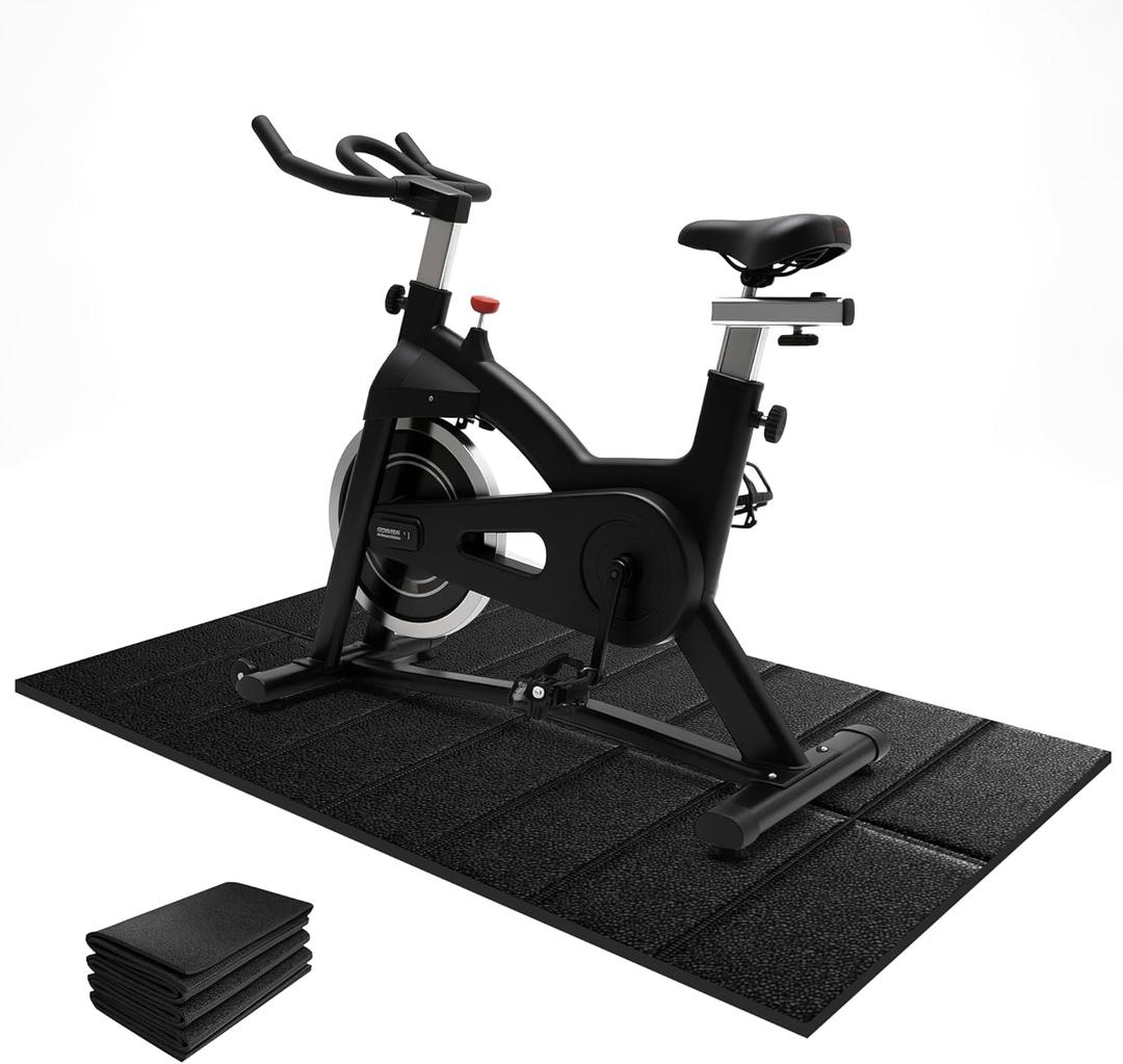 Bike Mat Compatible with Peloton, 63"30", 1/4" Thick Exercise Mat for Indoor Cycling and Treadmill, Non-Slip Heavy Duty Equipment Mats for Hardwood Floor and Carpet Protection
