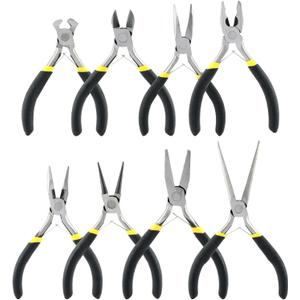 Mini Pliers Set, 8pcs Long Nose Pliers with Comfort Grip Handles for Making Crafts, Electronic Repairing & Jewelry, Multi Purpose Jewelry Making Tools, DIY Nippers Repair Tool Kit