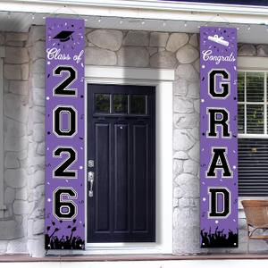 2026 Graduation Decorations, Graduation Banner Class of 2026, Hanging Congratulations/Congrats Grad Banner for Door and Porch, Party Decor - Purple