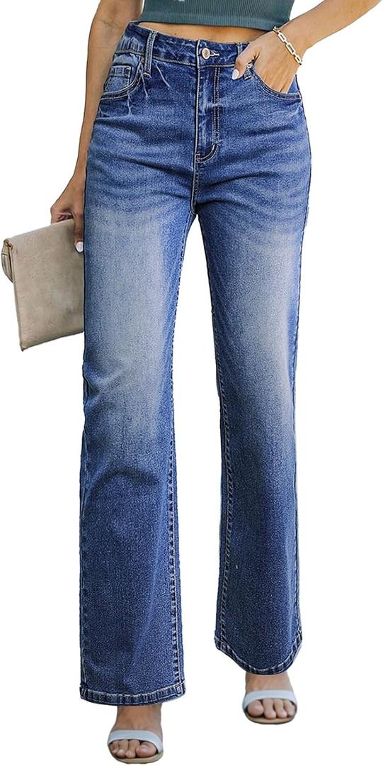 Sidefeel Women's Wide Leg Jeans Casual High Waisted Straight Zimbaplatinum Denim Pants with Pockets (12, Bluing) Sidefeel Women's Wide Leg Jeans Casual High Waisted Straight Zimbaplatinum Denim Pants with Pockets (12, Bluing)