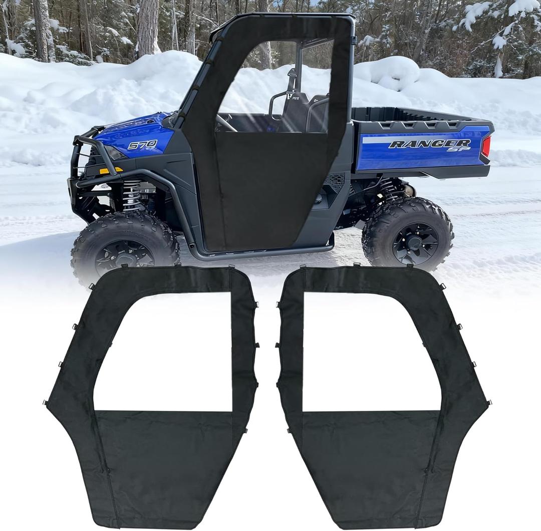 QYMOTO Midsize Ranger 570 Soft Door Set, Canvas Side Doors Fit for Polaris Ranger 400, 570, 800 Mid Pro-fit Roll Cage Bar with Heavy Duty Zipper Open Window, Stop Cold, Rain,Dust and Debris Outdoor