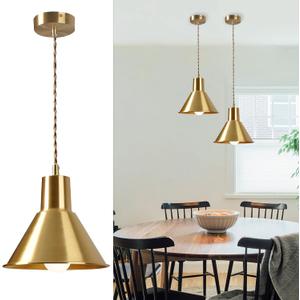 KCO Lighting Brushed Gold Pendant Lighting Modern Cone Pendant Light Brass Mini Hanging Kitchen Island Light Fixture Mid Century Vintage Hanging Ceiling Lamp
