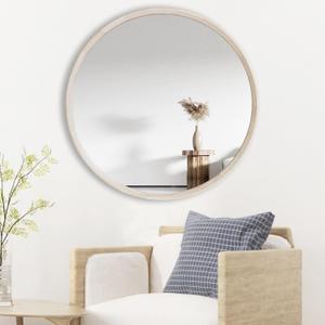 Natural Wood Round Mirror, 24 Inch - Wall Circle Mirror for Bathroom or Nursery Decor