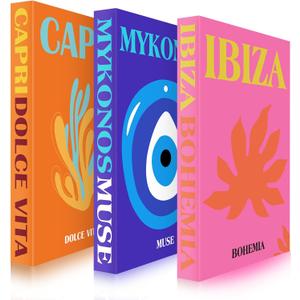 Tatuo Set of 3 Preppy Decorative Fake Books Funky Aesthetic Room Decor Coffee Table Faux Books Decor for Decoration Bookshelf Stuff Things(Preppy Travel)