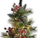Nearly Natural 5ft. Holiday Decorated Lamp Post with Artificial Christmas Greenery, Berries and 30 LED Lights Indoor Outdoor Patio Porch Decor