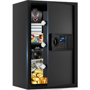 Fireproof Safe Box, Safes for Home Use Fire and Water Proof, 1.9 Cuft Large Security Fire Safe Box With LCD Digital Keypad, Smart Alert, Hidden Code For Money Valuables 12.2"D * 13.7"W * 19.6"H